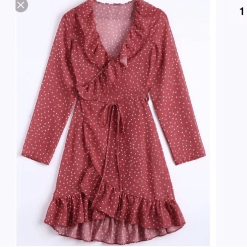 Red Ruffle Star Wrap Dress NWT